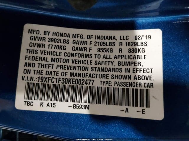 2019 HONDA CIVIC EX 9