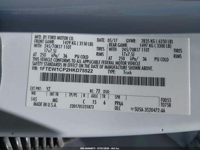 2017 FORD F-150 LARIAT/XL/XLT 10