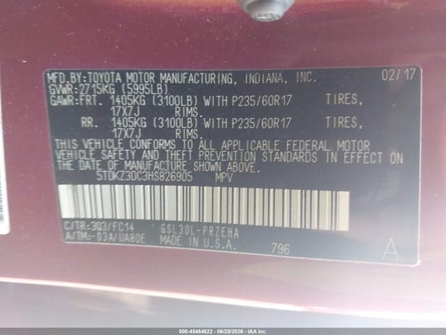 2017 TOYOTA SIENNA LE 8 PASSENGER 9