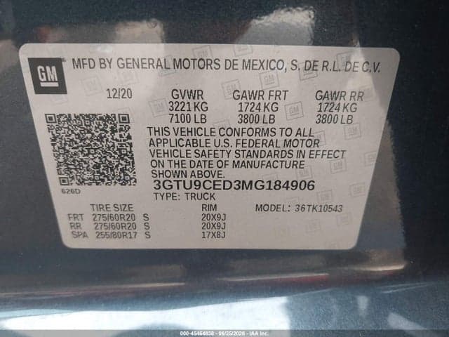 2021 GMC SIERRA 1500 4WD SHORT BOX ELEVATION 9