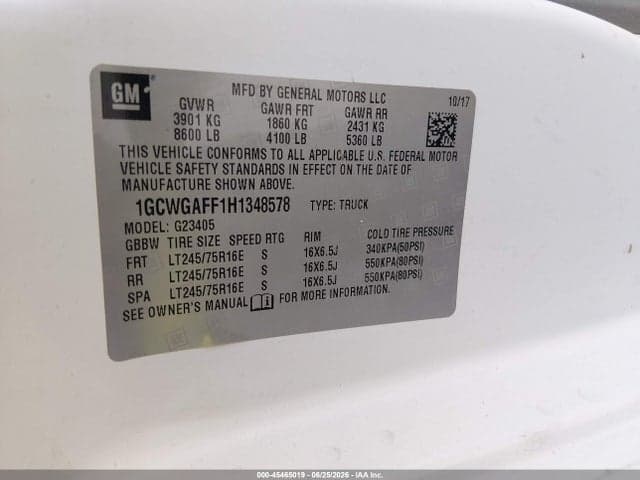 2017 CHEVROLET EXPRESS 2500 WORK VAN 9