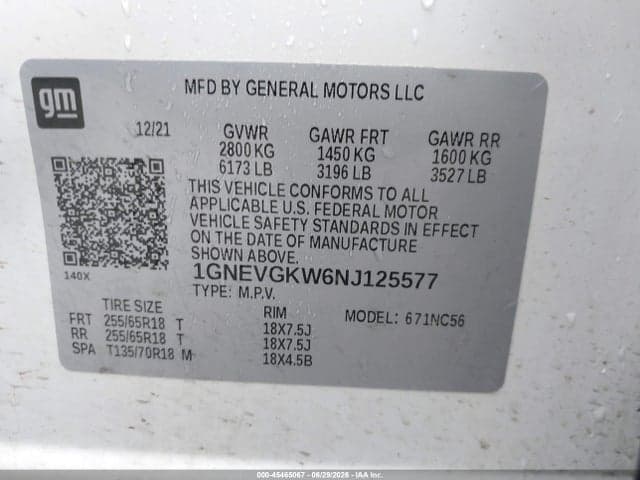 2022 CHEVROLET TRAVERSE AWD LT CLOTH 9