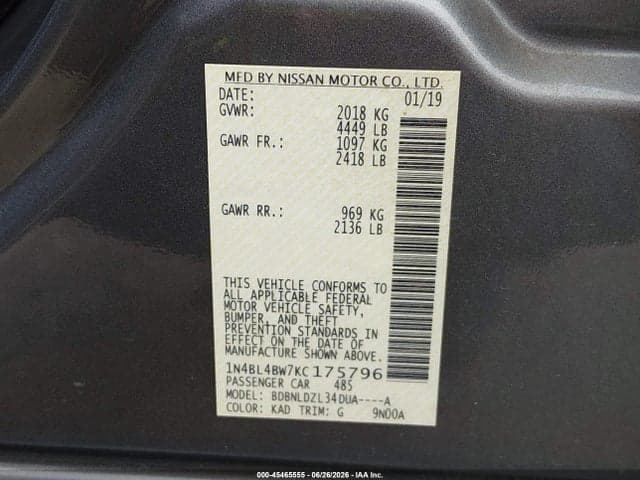 2019 NISSAN ALTIMA 2.5 S 9