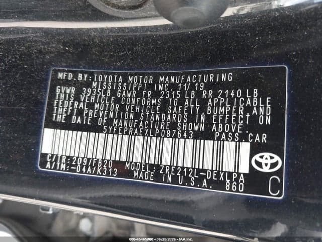 2020 TOYOTA COROLLA LE 9