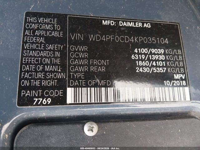 2019 MERCEDES-BENZ SPRINTER 2500 STANDARD ROOF V6 9
