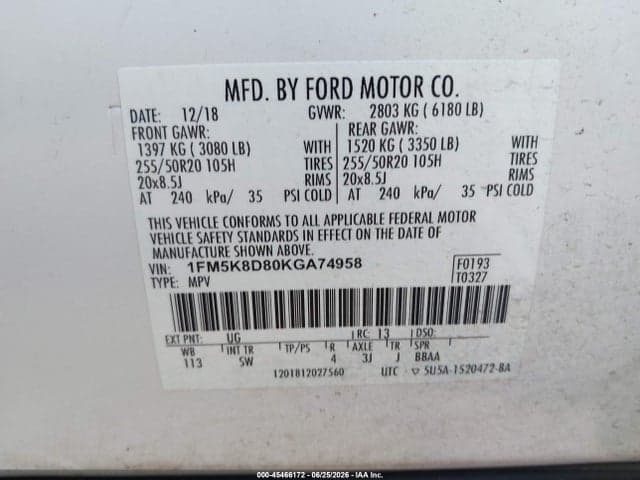 2019 FORD EXPLORER XLT 9