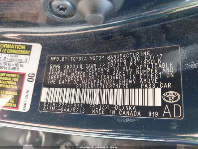 2017 TOYOTA COROLLA LE 9