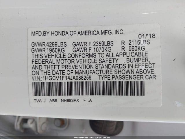 2018 HONDA ACCORD LX 9