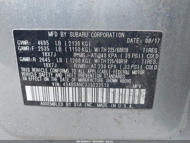 2018 SUBARU OUTBACK 2.5I LIMITED 9