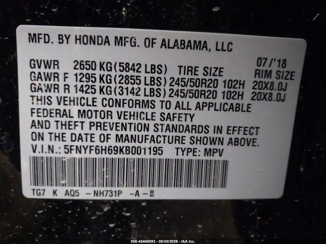 2019 HONDA PILOT TOURING 9