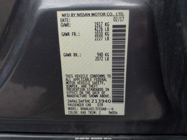 2017 NISSAN ALTIMA 2.5 SR 9