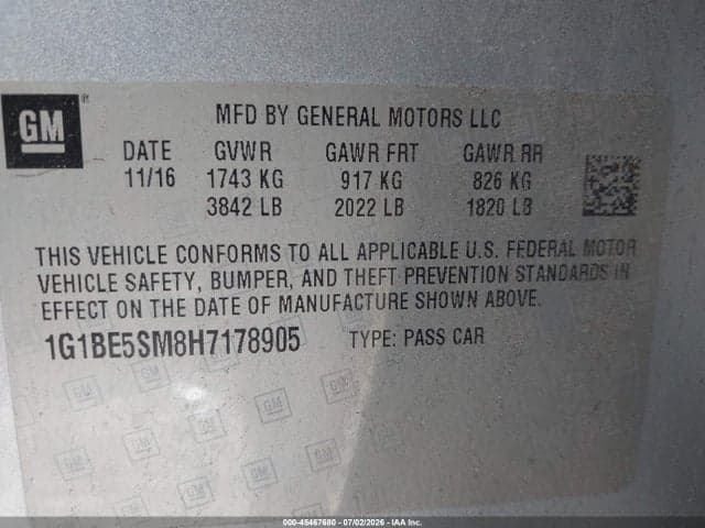 2017 CHEVROLET CRUZE LT AUTO 9