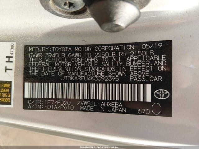 2019 TOYOTA PRIUS LE 9
