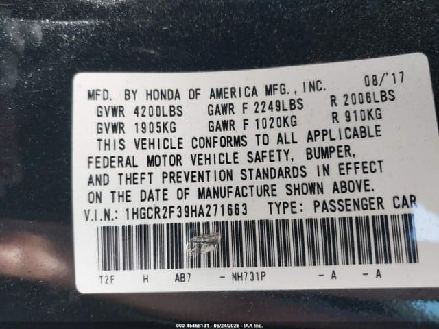 2017 HONDA ACCORD LX 9
