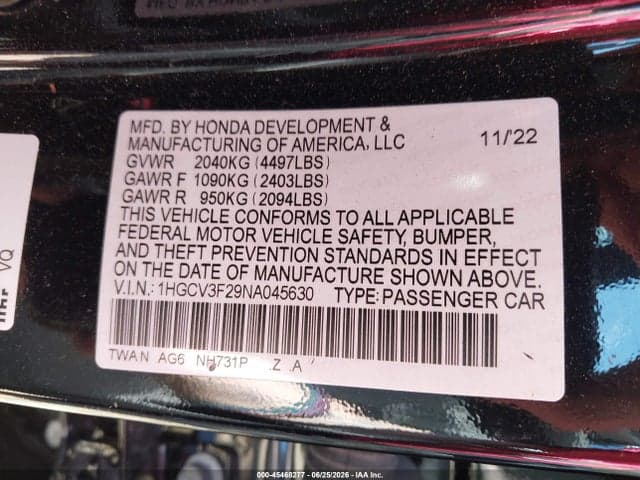 2022 HONDA ACCORD HYBRID SPORT 9