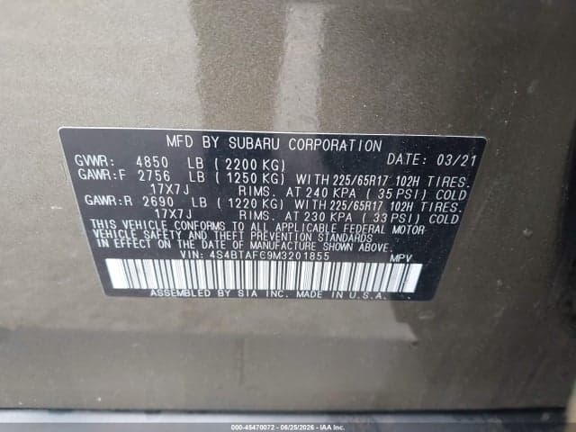 2021 SUBARU OUTBACK PREMIUM 9
