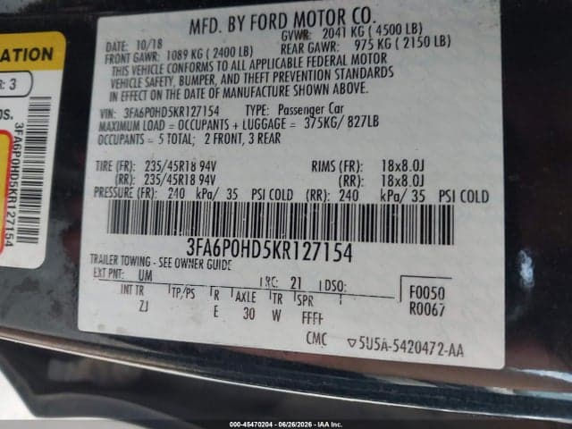 2019 FORD FUSION SE 9