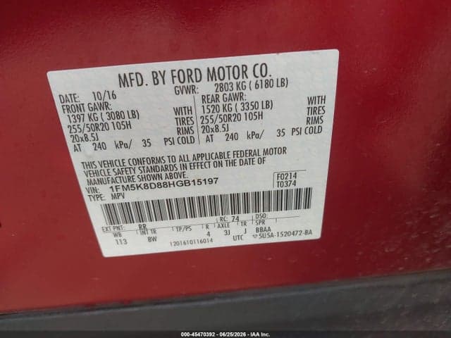 2017 FORD EXPLORER XLT 9