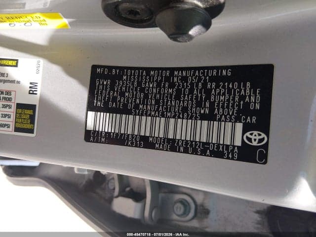 2021 TOYOTA COROLLA LE 9