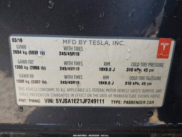 2018 TESLA MODEL S 100D/75D/P100D 9