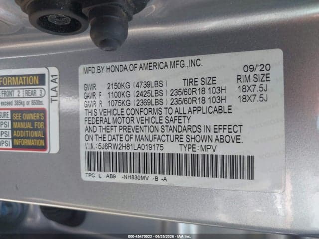2020 HONDA CR-V AWD EX-L 9