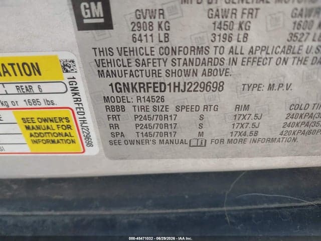 2017 CHEVROLET TRAVERSE LS 9