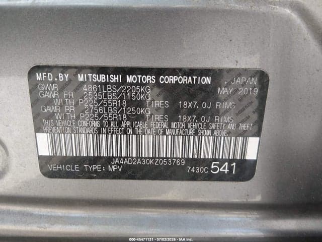 2019 MITSUBISHI OUTLANDER ES 9