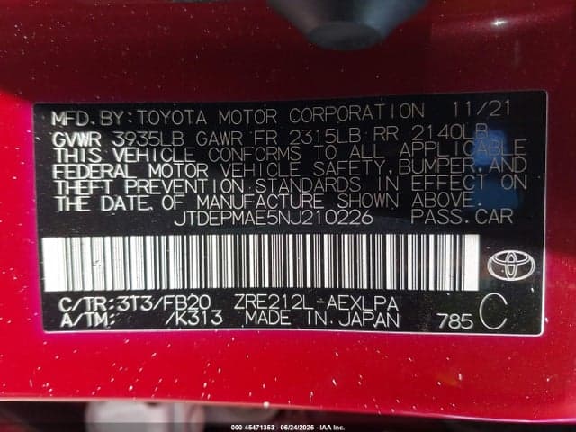 2022 TOYOTA COROLLA LE 9