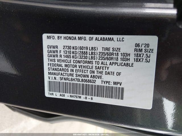 2020 HONDA ODYSSEY EX-L/EX-L W/NAVI RES 9