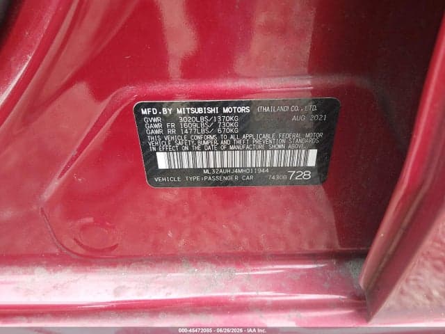 2021 MITSUBISHI MIRAGE CARBONITE EDITION/ES/LE 9