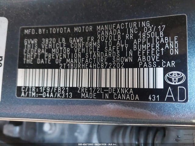 2017 TOYOTA COROLLA LE 9