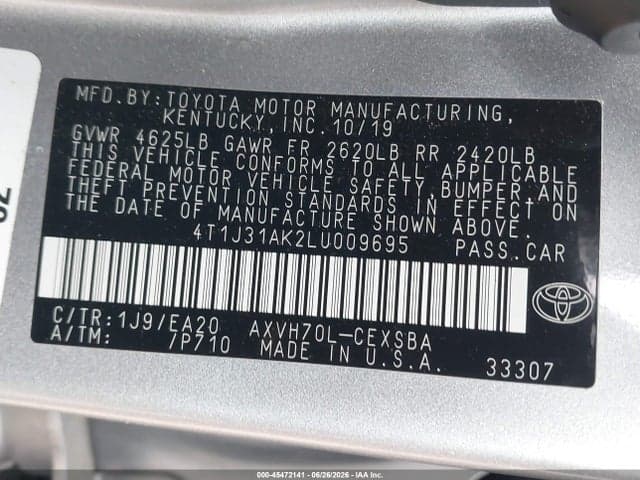 2020 TOYOTA CAMRY SE HYBRID 9