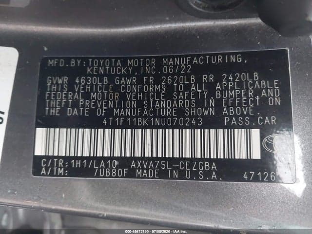 2022 TOYOTA CAMRY XLE AWD 9
