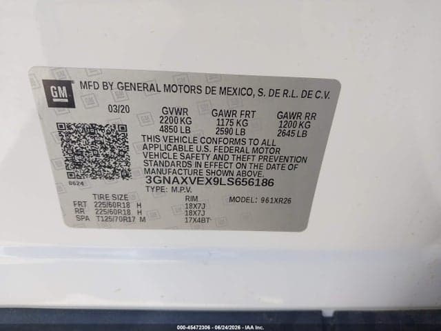 2020 CHEVROLET EQUINOX AWD LT 2.0L TURBO 9