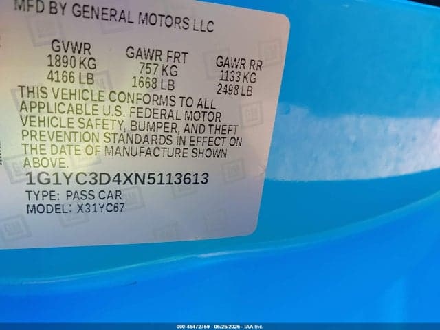 2022 CHEVROLET CORVETTE STINGRAY RWD 3LT 9
