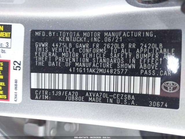 2021 TOYOTA CAMRY SE 9