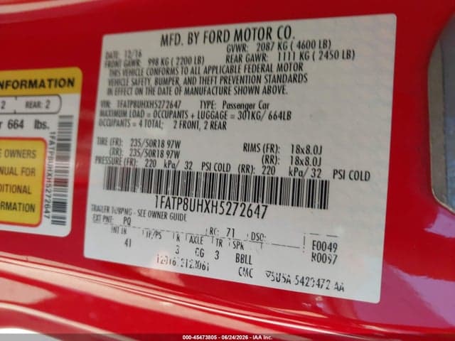 2017 FORD MUSTANG ECOBOOST PREMIUM 9