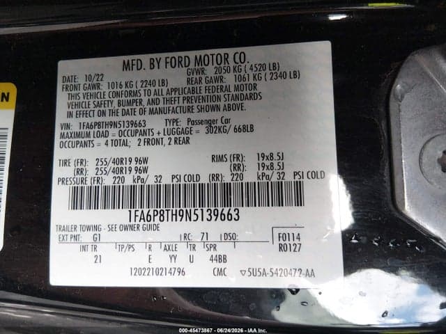 2022 FORD MUSTANG ECOBOOST FASTBACK 9