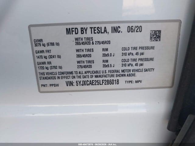 2020 TESLA MODEL X LONG RANGE DUAL MOTOR ALL-WHEEL DRIVE/LONG RANGE PLUS DUAL MOTOR ALL-WHEEL DRIVE 9