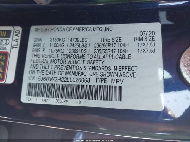 2020 HONDA CR-V AWD LX 9