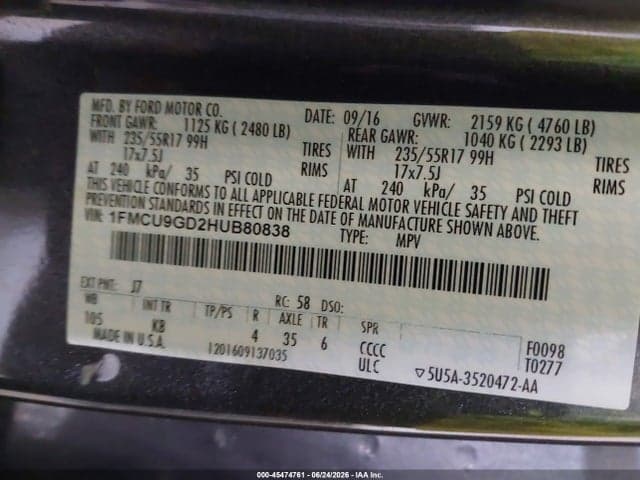 2017 FORD ESCAPE SE 9