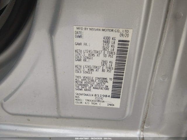 2020 NISSAN NV PASSENGER NV3500 HD SL 9