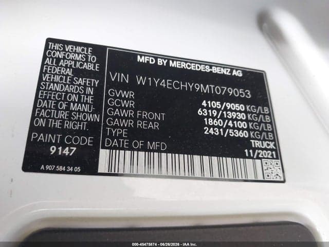 2021 MERCEDES-BENZ SPRINTER 2500 HIGH ROOF V6 9