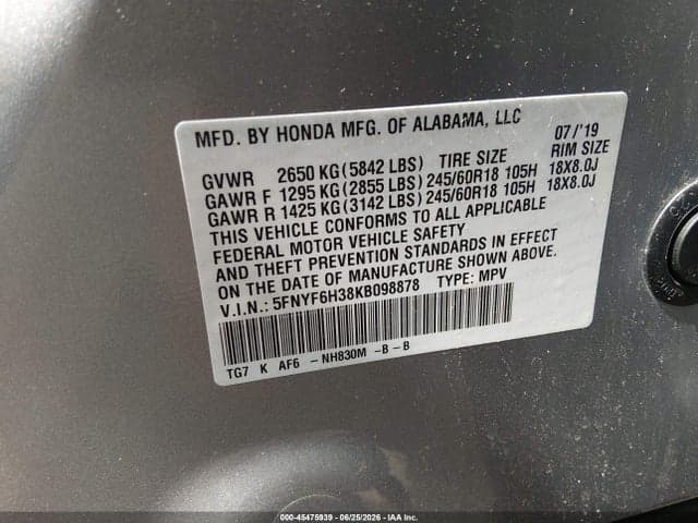 2019 HONDA PILOT EX 9