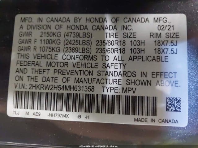2021 HONDA CR-V AWD EX 9