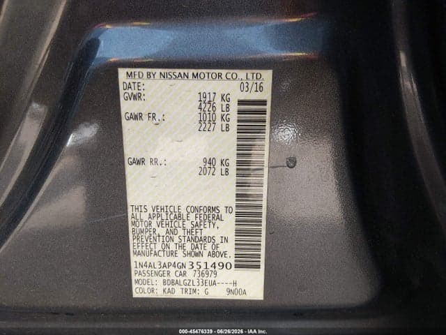 2016 NISSAN ALTIMA 2.5 S 9