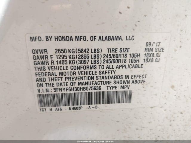2017 HONDA PILOT EX 9