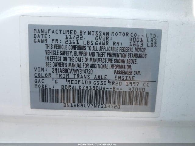 2022 NISSAN SENTRA SV XTRONIC CVT 9