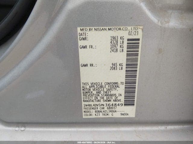 2023 NISSAN ALTIMA SV FWD 9