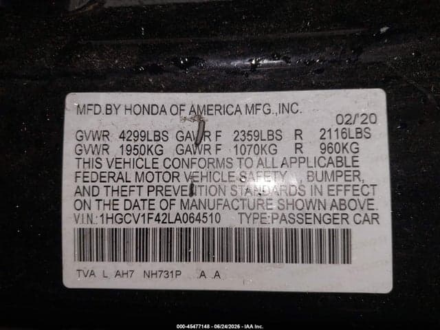 2020 HONDA ACCORD EX 9